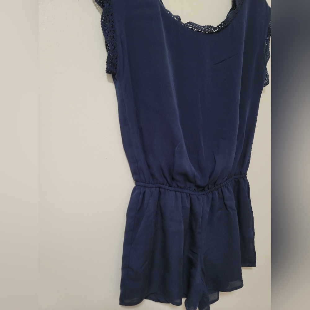 Revolve X Joie Romper Paola Blue Silk Crochet Trim Short Sleeve Slouchy Fit XXS - Picture 10 of 16